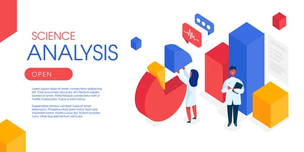 Caracteres Científicos Que Trabalham Com Gráficos Dados Assistentes Analisam Gráficos — Vetor de Stock