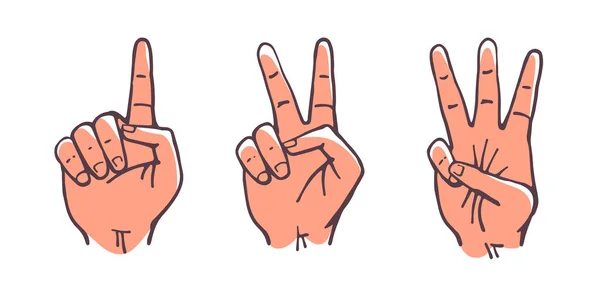 Набор Подсчета Раз Два Три Руки Знак Три Шага Концепция — стоковый вектор