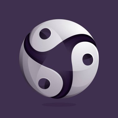 Yin Yang sembolü. Parlak stil hacimli logo. Sonsuzluk döngüsü modern küre vektör simgesi. Siyah ve beyaz noktalarla dolu.. 