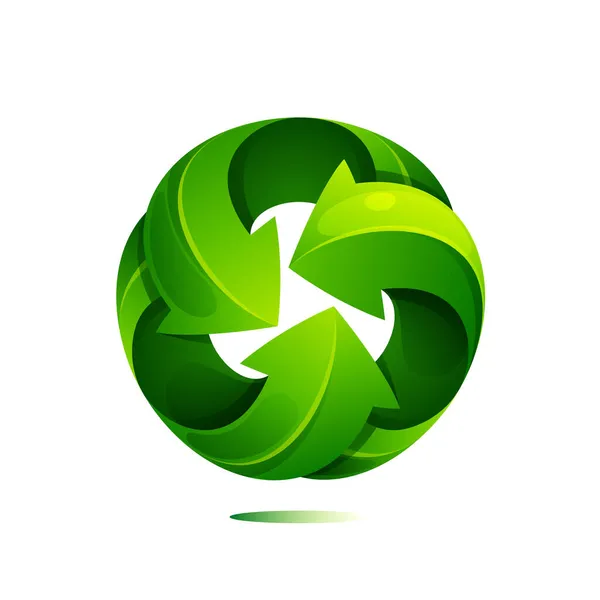 球体ロゴ 緑のグラデーションの光と影の効果を持つリサイクルシンボル あなたの環境に優しいイラスト プラスチックのない生活 そしてゼロ廃棄物プロジェクトのためのエンブレム — ストックベクタ