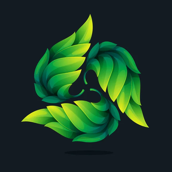 Dreieckige Logos Aus Verdrehten Grünen Blättern Oder Hopfenblüten Ökologie Ikone — Stockvektor