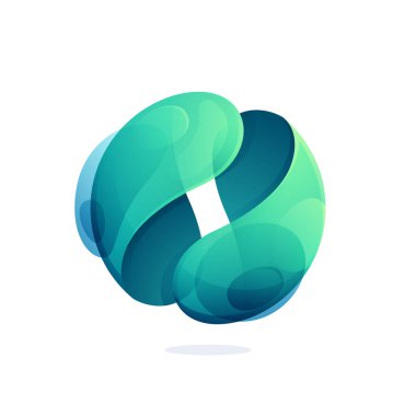 Soyut küresel eko logosu. Yin Yang sembolü. Küredeki sıçramalı modern vektör simgesi. Moda, canlı ve renkli konsept vektör tasarım şablonu.