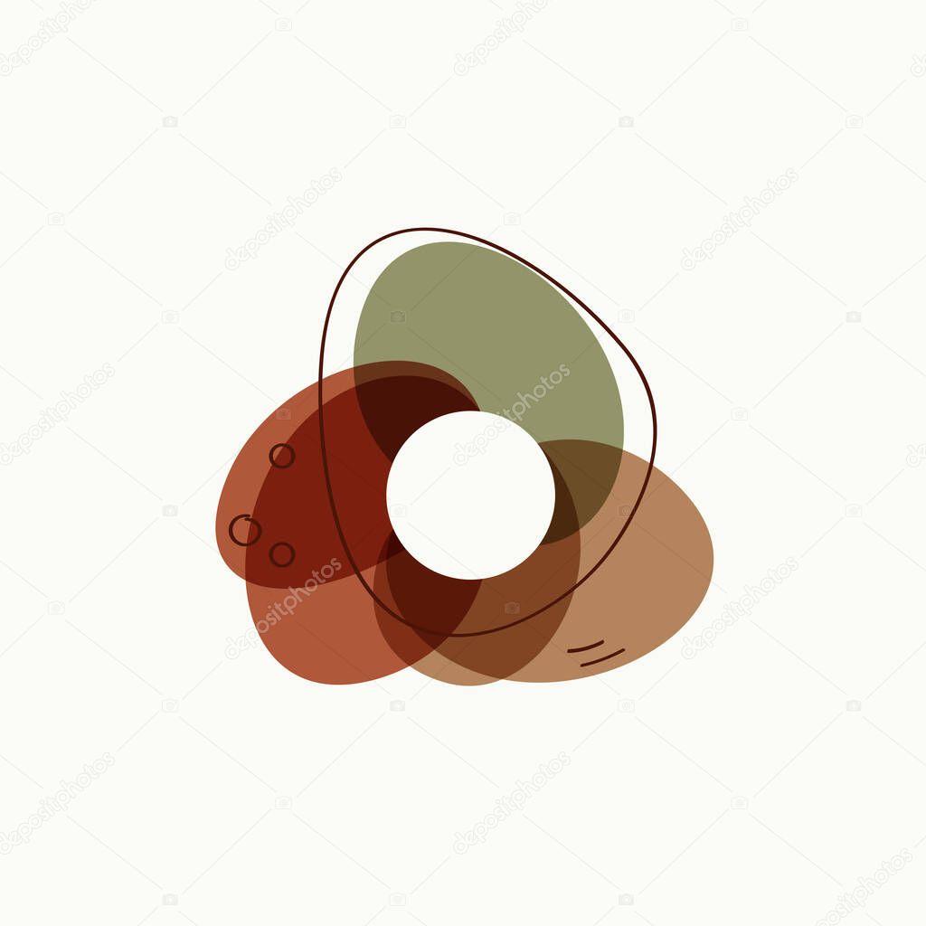 Boho logo. Watercolor splashes icon. Flat geometric shapes and lines in trendy Scandinavian style. Neutral creative minimalist splashes.