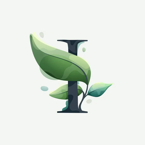 초록색 잎으로 로고를 씁니다 세리프 엠블럼 식물적 생태학 프로젝트 초대장을 — 스톡 벡터