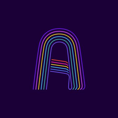 Neon ışıklı bir harf logosu. Altı ince çizgi renkli yazı tipi. Kumarhane etkinlikleri posterleri, canlı amblem, gece hayatı afişi ve fütüristik kimlik için mükemmel.. 