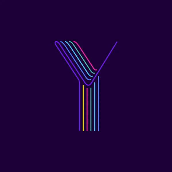 ネオンライトスタイルのY文字のロゴ 6本の細い線の色フォント カジノイベントのポスター 鮮やかなエンブレム ナイトライフのバナー 未来的なアイデンティティに最適です — ストックベクタ