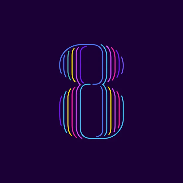 Neon Light Number Eight Symbol Six Thin Lines Colored Font — Stock Vector