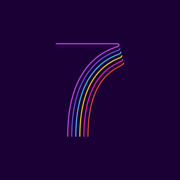 霓虹灯7号符号 六行彩色字体 完美的线条标志 活动海报 生动的标志 夜生活横幅和未来派的身份 — 图库矢量图片