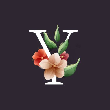 Çiçek ve yapraklarla suluboya şeklinde Y harfi logosu. Şakayık, papatya ve tomurcuk gibi otlar. Düğün davetiyeleri, klasik düzenlemeler ve klasik dekorasyon için mükemmel..