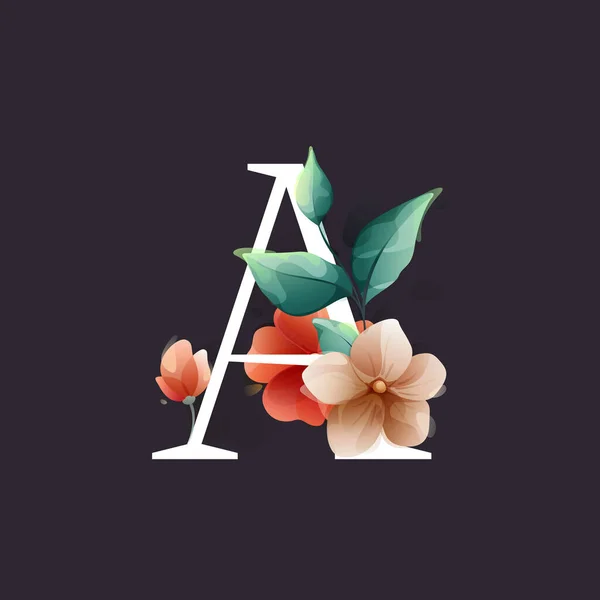 Logotipo Letra Estilo Acuarela Con Flores Hojas Hierbas Como Peonías — Vector de stock