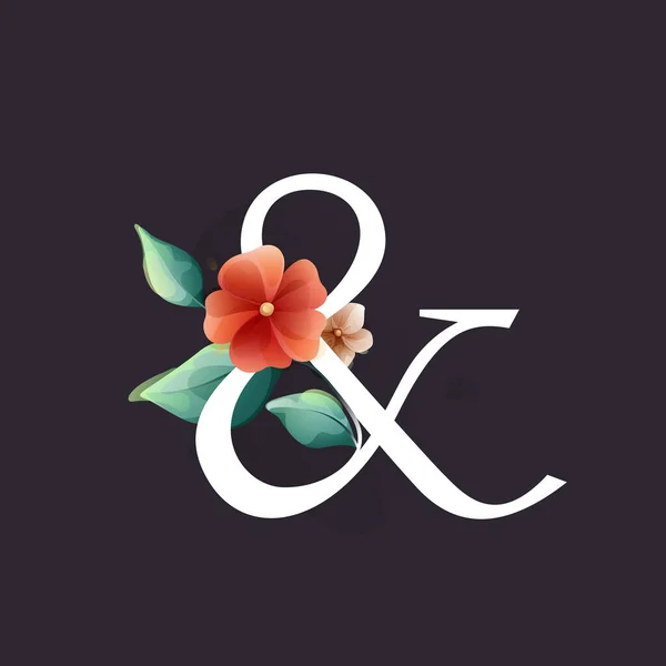 Logo Ampersand Estilo Acuarela Con Flores Hojas Hierbas Como Peonías — Vector de stock