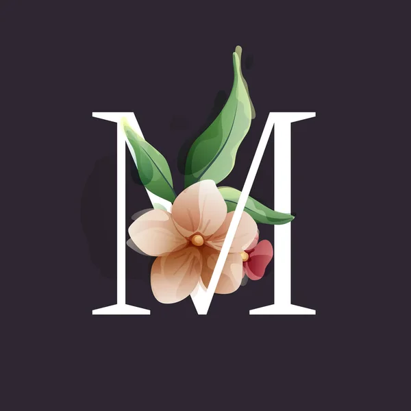 Logotipo Letra Estilo Acuarela Con Flores Hojas Hierbas Como Peonías — Archivo Imágenes Vectoriales