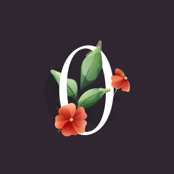 Número Zero Logotipo Estilo Aquarela Com Flores Folhas Ervas Como —  Vetores de Stock