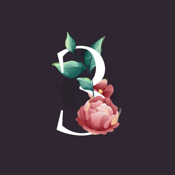 Νούμερο Τρία Λογότυπο Στυλ Ακουαρέλα Λουλούδια Και Φύλλα Βότανα Όπως — Διανυσματικό Αρχείο