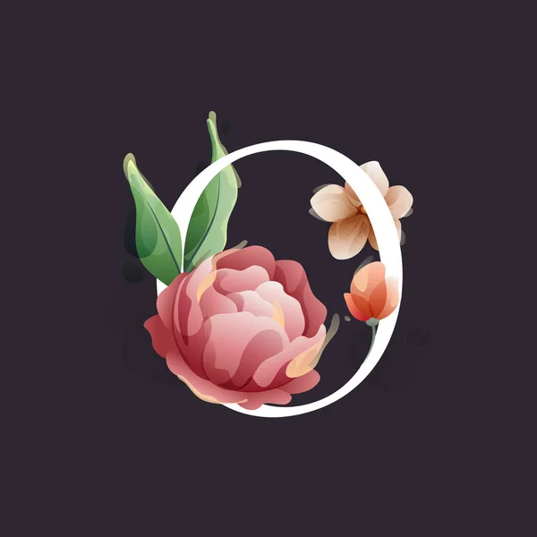 Logotipo Letras Estilo Acuarela Con Flores Hojas Hierbas Como Peonías — Vector de stock