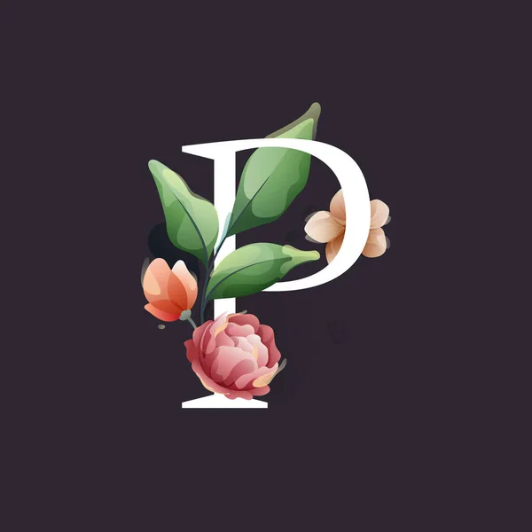 Logotipo Letra Estilo Aquarela Com Flores Folhas Ervas Como Peônias —  Vetores de Stock