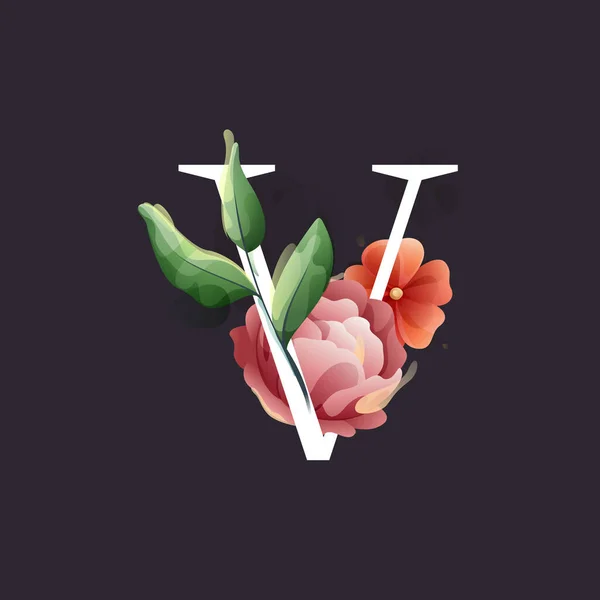 Logotipo Letra Estilo Aquarela Com Flores Folhas Ervas Como Peônias —  Vetores de Stock