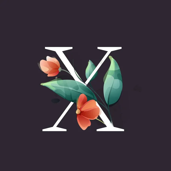 Çiçek Yapraklarla Suluboya Şeklinde Harfi Logosu Şakayık Papatya Tomurcuk Gibi — Stok Vektör