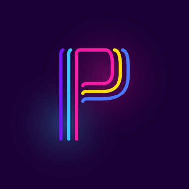 P harfi logosu üç neon çizgiden oluşur. Parlak efektli vektör yazı tipi. Kumarhane kimliği, canlı satış afişi ve fütüristik posterler için mükemmel.. 