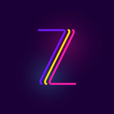 Z harfi logosu üç neon çizgiden oluşur. Parlak efektli vektör yazı tipi. Kumarhane kimliği, canlı satış afişi ve fütüristik posterler için mükemmel.. 
