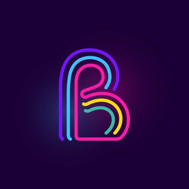 B harfi logosu üç neon çizgiden oluşur. Parlak efektli vektör yazı tipi. Kumarhane kimliği, canlı satış afişi ve fütüristik posterler için mükemmel.. 