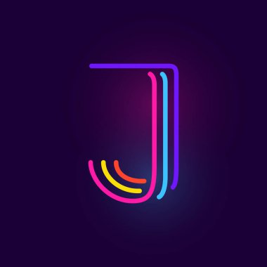 J harfi logosu üç neon çizgiden oluşur. Parlak efektli vektör yazı tipi. Kumarhane kimliği, canlı satış afişi ve fütüristik posterler için mükemmel.. 