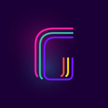 G harfi logosu üç neon çizgiden oluşur. Parlak efektli vektör yazı tipi. Kumarhane kimliği, canlı satış afişi ve fütüristik posterler için mükemmel.. 