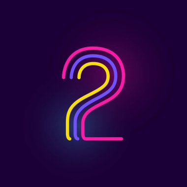 İki numaralı logo üç neon hattından oluşuyor. Parlak efektli vektör yazı tipi. Kumarhane kimliği, canlı amblem, satış afişi ve fütüristik posterler için mükemmel.. 