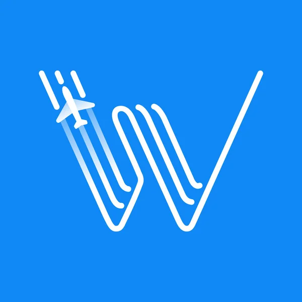 文字Wのロゴは 平面アイコンを持つ3つの平行線で構成されています 旅行アプリ ジェット会社のアイデンティティ 配送広告のベクトルエンブレム — ストックベクタ