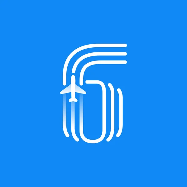 Logotipo Número Seis Está Hecho Tres Líneas Paralelas Con Icono — Vector de stock