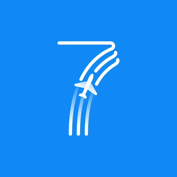Λογότυπο Νούμερο Επτά Αποτελείται Από Τρεις Παράλληλες Γραμμές Εικονίδιο Αεροπλάνου — Διανυσματικό Αρχείο