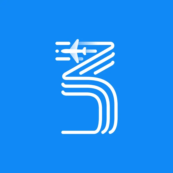 3番目のロゴは 平面アイコンを持つ3つの平行線で構成されています 旅行アプリ ジェット会社のアイデンティティ 配送広告のベクトルエンブレム — ストックベクタ