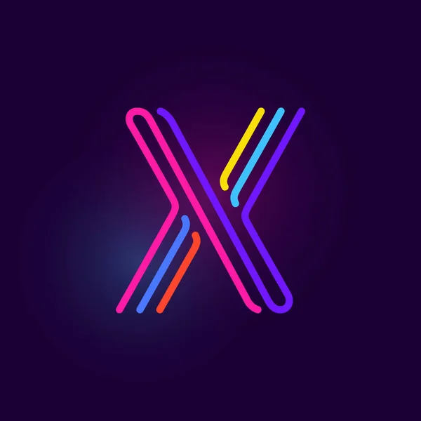 X文字のロゴは3つのネオンラインで作られています 効果が光るベクトルフォント カジノのアイデンティティ 鮮やかな販売バナー 未来的なポスターに最適です — ストックベクタ