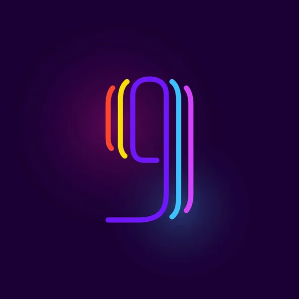 Logo Numero Nove Composto Tre Linee Neon Caratteri Vettoriali Con — Vettoriale Stock