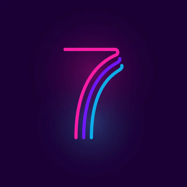 Number Seven Logo Made Three Neon Lines Vector Font Glowing — Stock Vector