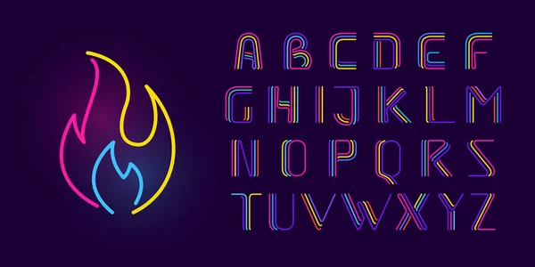 Alphabet Made Three Neon Lines Vector Font Glowing Effect Perfect — Stock Vector