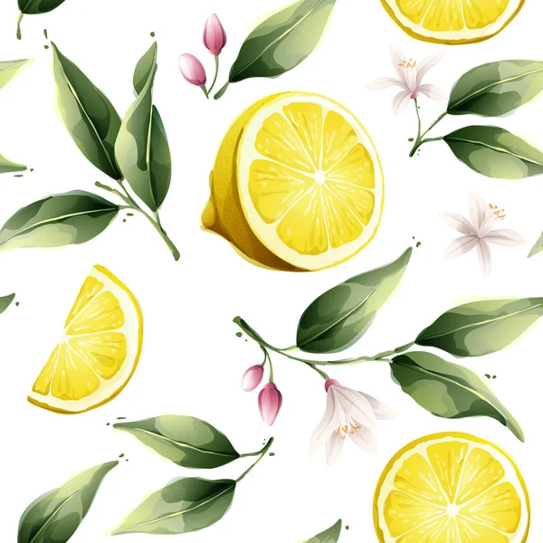 Hand Drawn Watercolor Style Vector Illustration Seamless Lemon Pattern Set — ストックベクタ