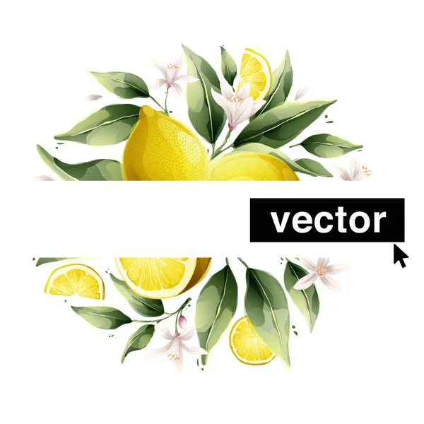 Beautiful Vector Bouquet Watercolor Yellow Lemon Fruits Leaves Flowers Perfect — 图库矢量图片