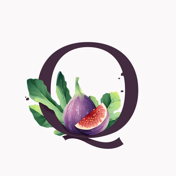 Λογότυπο Του Γράμματος Φρέσκα Ώριμα Μωβ Φρούτα Σύκου Και Φέτες — Διανυσματικό Αρχείο