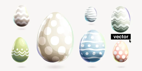 Conjunto Huevos Pascua Con Diseño Clásico Puntos Líneas Patrones Ondas — Vector de stock