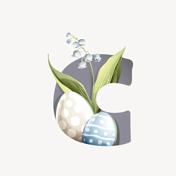 Letter Logo Easter Eggs Classic Design Lily Valley Leaves Snowdrop — Stock Vector