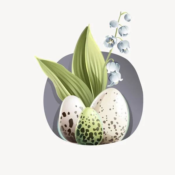 Logotipo Carta Com Ovos Páscoa Padrão Natural Lírio Das Folhas — Vetor de Stock