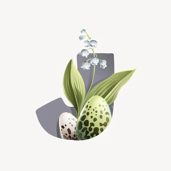 Lettera Logo Con Uova Pasqua Modello Naturale Giglio Delle Foglie — Vettoriale Stock
