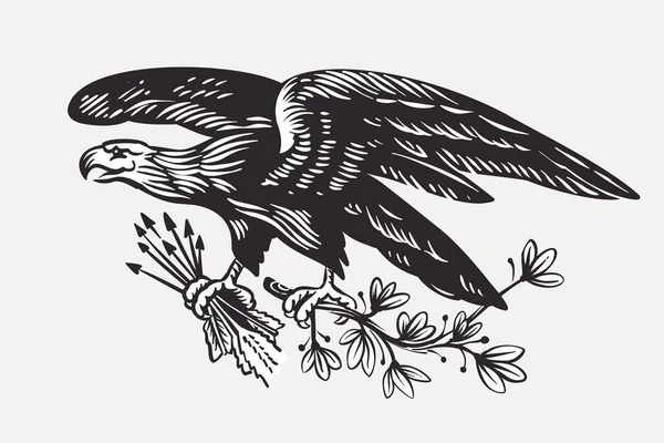 Emblema Águila Vectorial Con Flechas Ramas Aceitunas Las Patas Ilustración — Archivo Imágenes Vectoriales