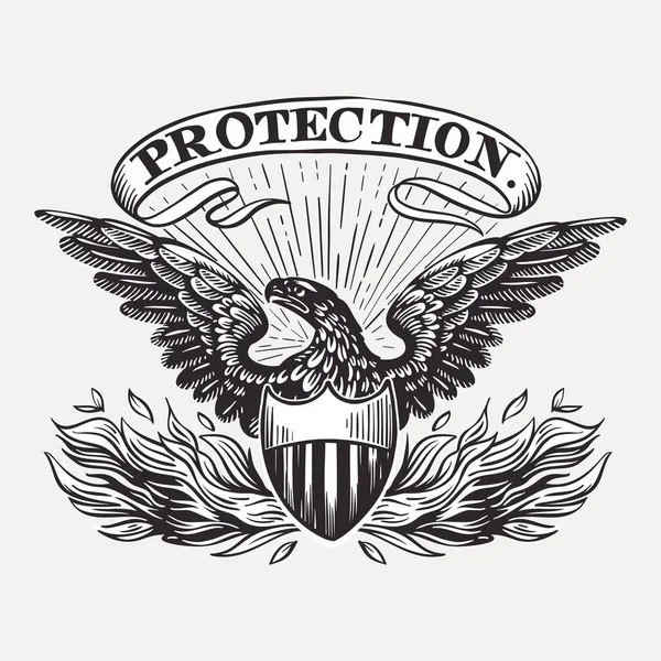 Vector Eagle Emblem Shield Fire Ribbon Illustration History 4Th July — Stock Vector