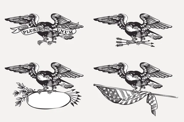 Aigles Vectoriels Sertis Drapeau Ruban Cadre Des Flèches Illustration Histoire — Image vectorielle