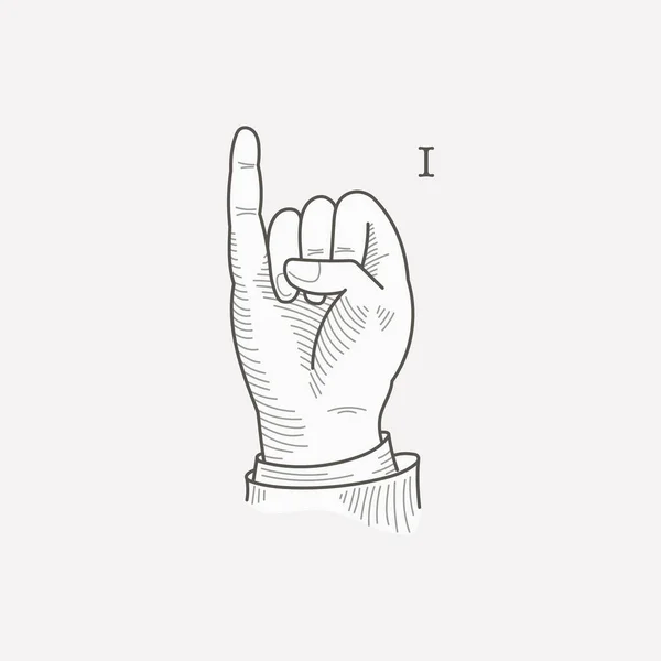 私は聴覚障害者の手のジェスチャーアルファベットでロゴを手紙 手描きの彫刻スタイルベクトルアメリカ手話イラスト — ストックベクタ