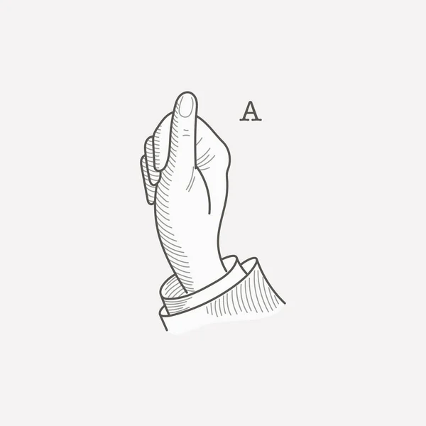 一种在聋哑手势字母表中的字母标识 手绘雕刻风格矢量美国手语图解 — 图库矢量图片