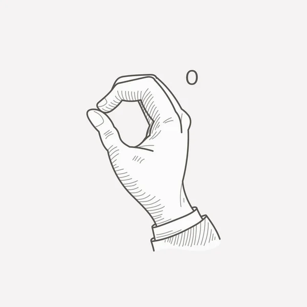Nummer Null Logo Einem Taubstummen Handalphabet Handgezeichneter Stilvektor Amerikanischer Zeichensprache — Stockvektor