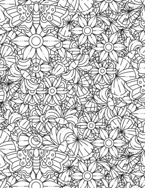 Soyut karalama arkaplanı olan yetişkinler için boyama sayfası. Çiçek Mandala Deseni Renk Sayfası.